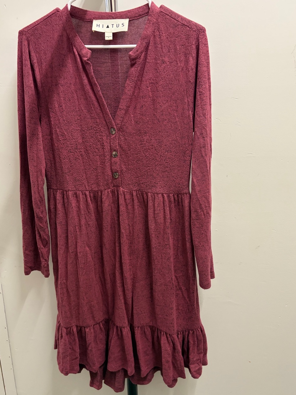 Stitch Fix Hiatus Long Sleeve Tiered Dress in Wine Medium